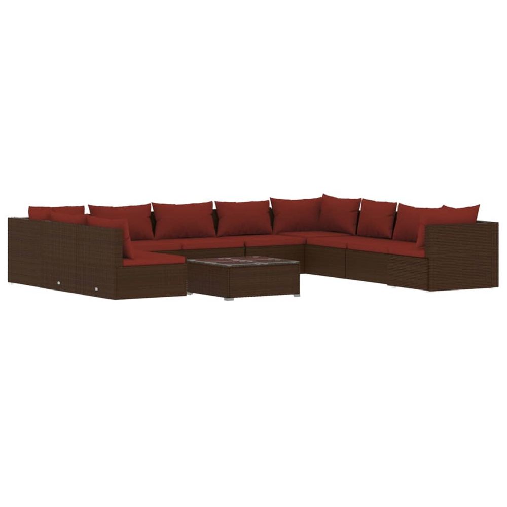 Salon de jardin 11 pcs avec coussins marron résine tressée