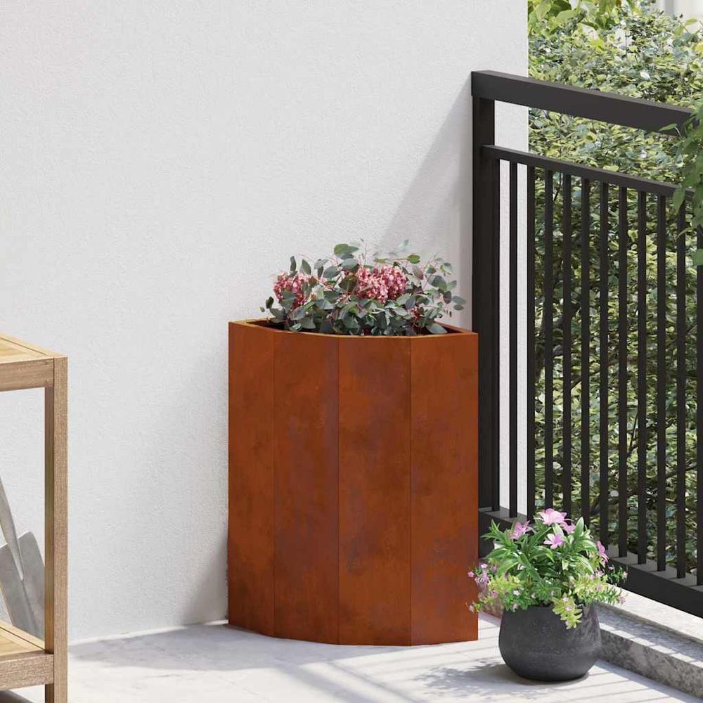 Jardinière d'angle acier corten balcon rouillé 30x30x50 cm