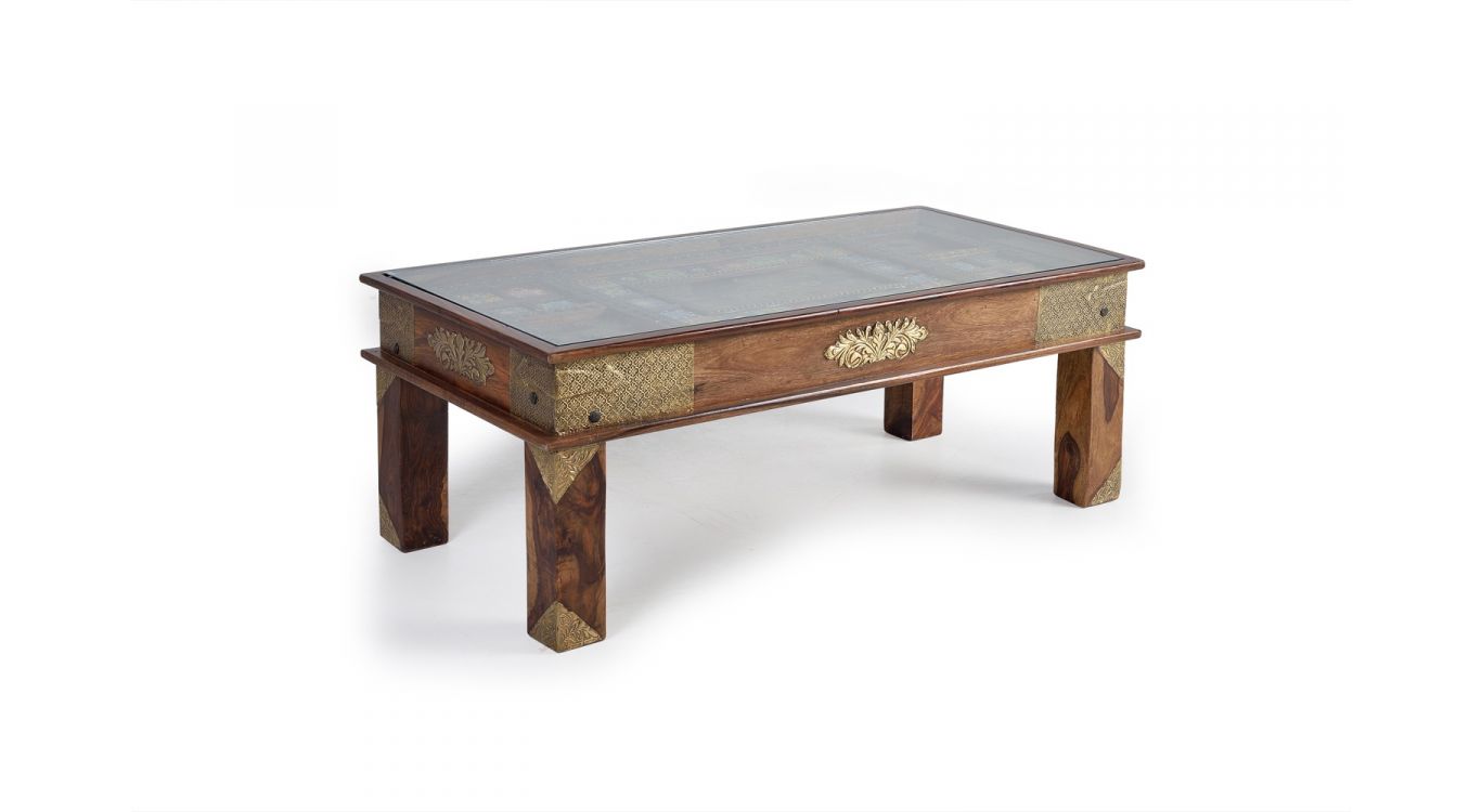 Table basse bois, bronze or 120x60x45cm - bois-bronze