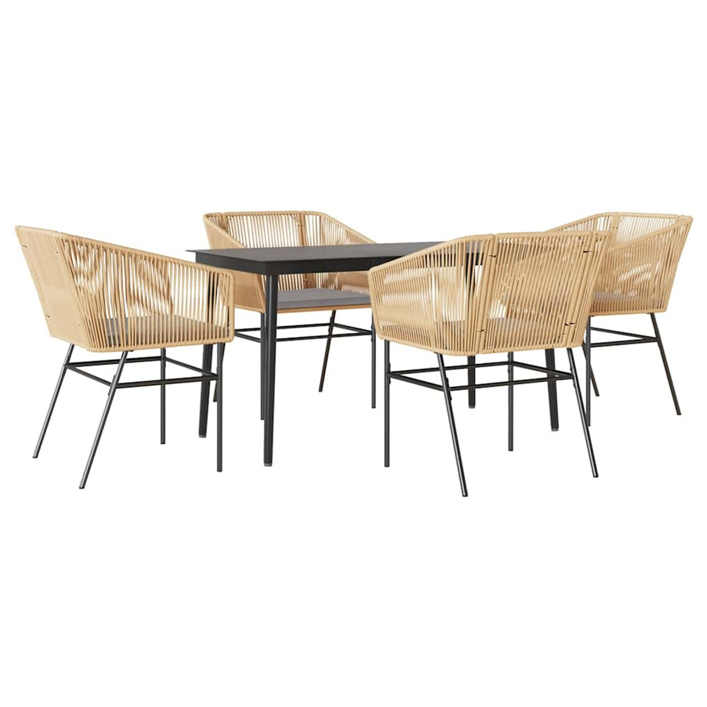 Ensemble à manger jardin coussins 5pcs marron poly rotin verre