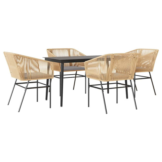Ensemble à manger jardin coussins 5pcs marron poly rotin verre