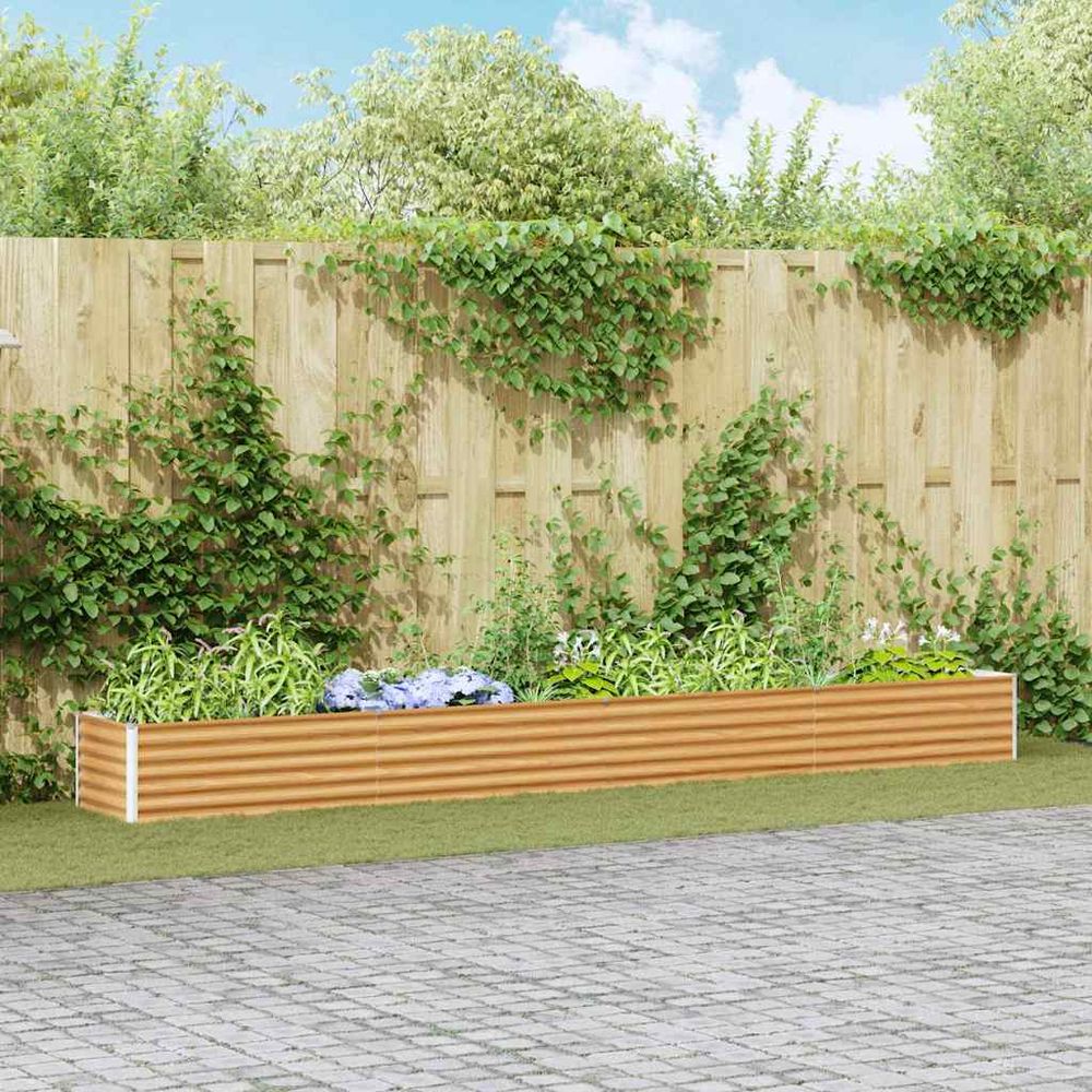 Bordure de jardin extra longue en acier galvanisé finition soignée pour aménagement paysager marron clair 390x50x36cm