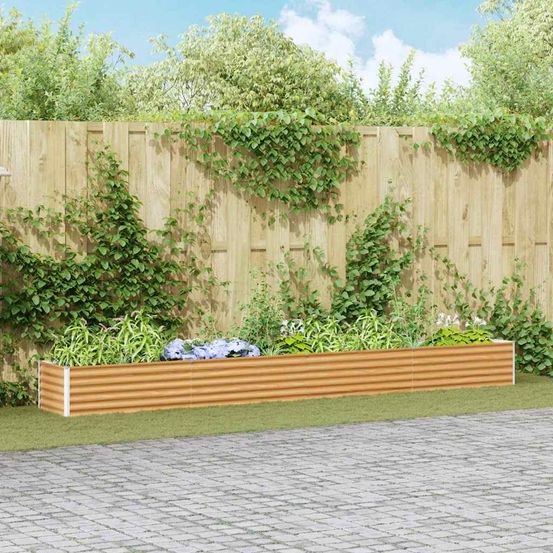 Bordure de jardin extra longue en acier galvanisé finition soignée pour aménagement paysager marron clair 390x50x36cm