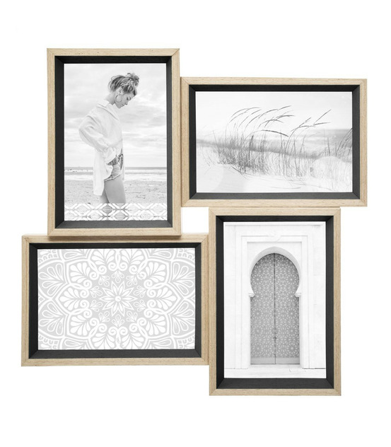 Cadre pêle-mêle multivues 4 photos en bois et verre 31 x 31 cm