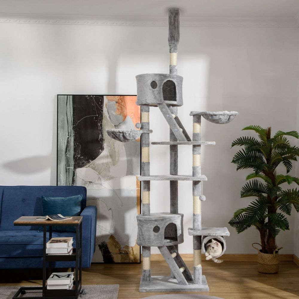 Arbre à chat géant plafond réglable 240-260cm pour grands chats gris clair