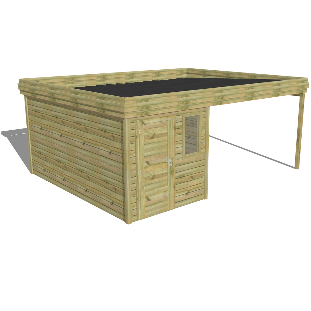 Abri de jardin bois pin traité autoclave 27mm - 5,64x4,34m / 24m2 - bac acier - abri français