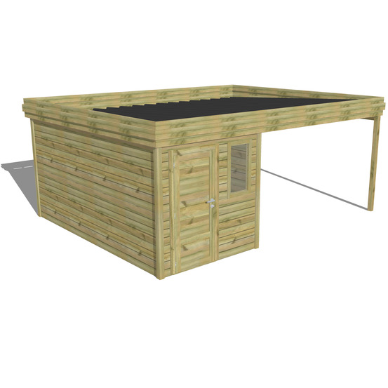 Abri de jardin bois pin traité autoclave 27mm - 5,64x4,34m / 24m2 - bac acier - abri français