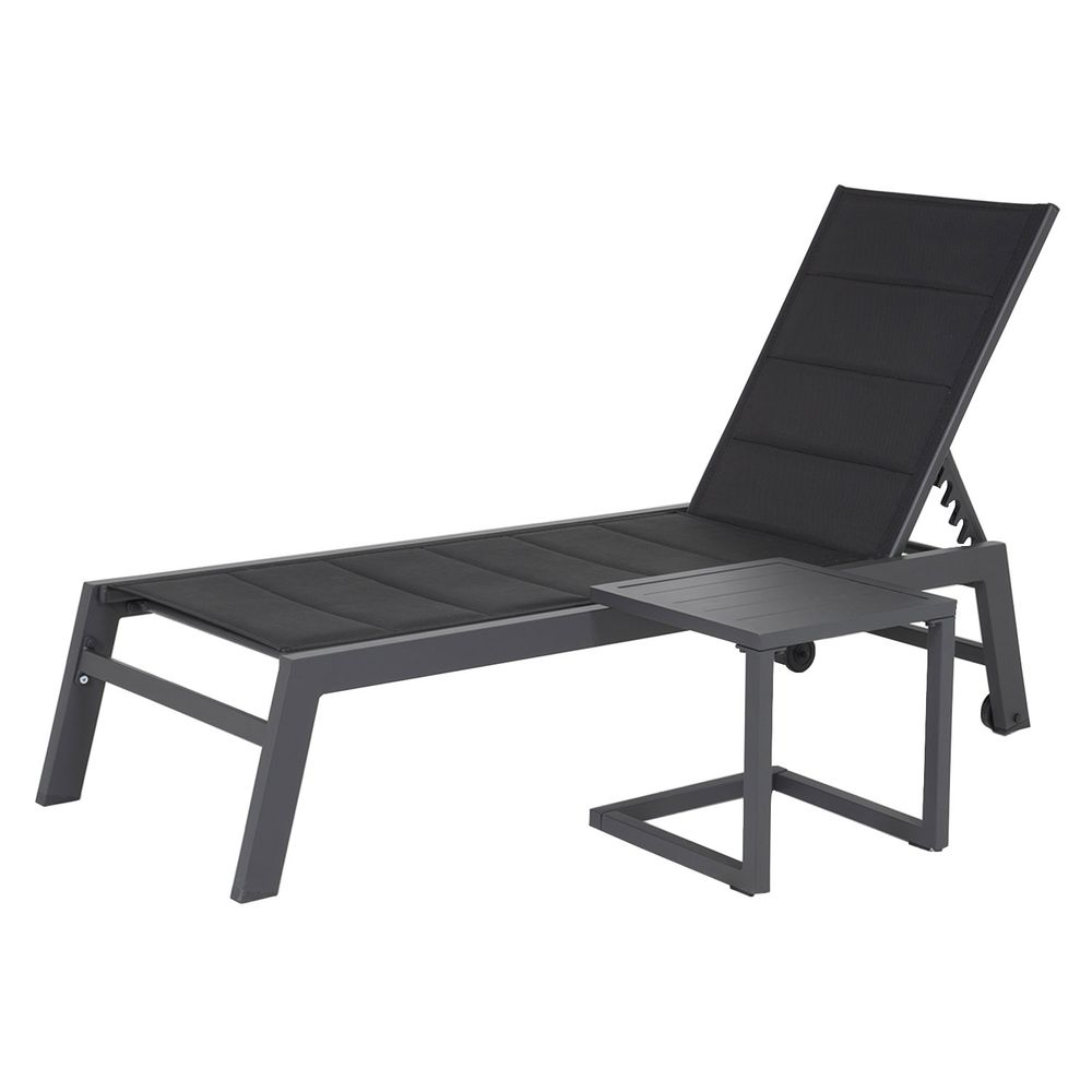 Set transat et table d'appoint barbados textilène noir - aluminium anthracite
