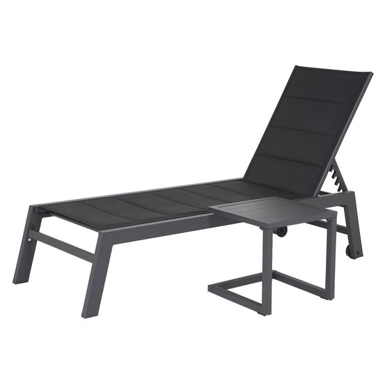 Set transat et table d'appoint barbados textilène noir - aluminium anthracite