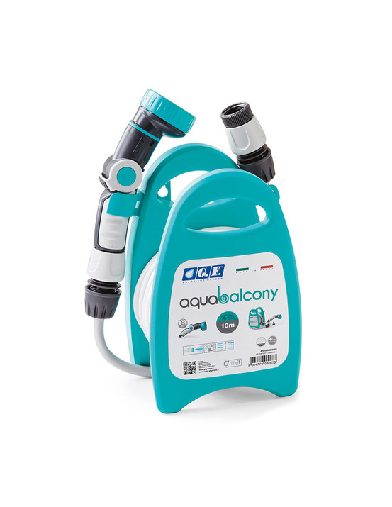 Kit mini support de tuyau aquabalcony équipé de tuyau de 10 m, lance ergo 8 jet et 2 raccords. Bleu gf80265852 gf