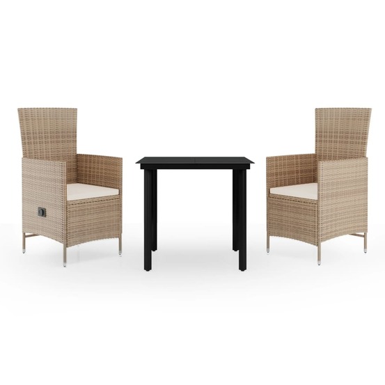 Ensemble de salle à manger de jardin meuble extérieur avec coussins 3 pièces beige