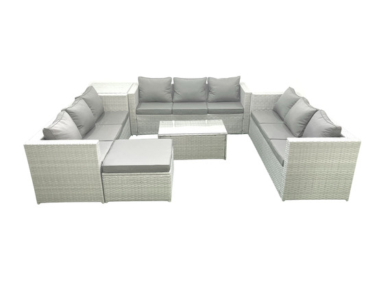 Ensemble de meubles de jardin en rotin 10 places avec canapé de jardin table basse grand tabouret table d'appoint gris clair mixte