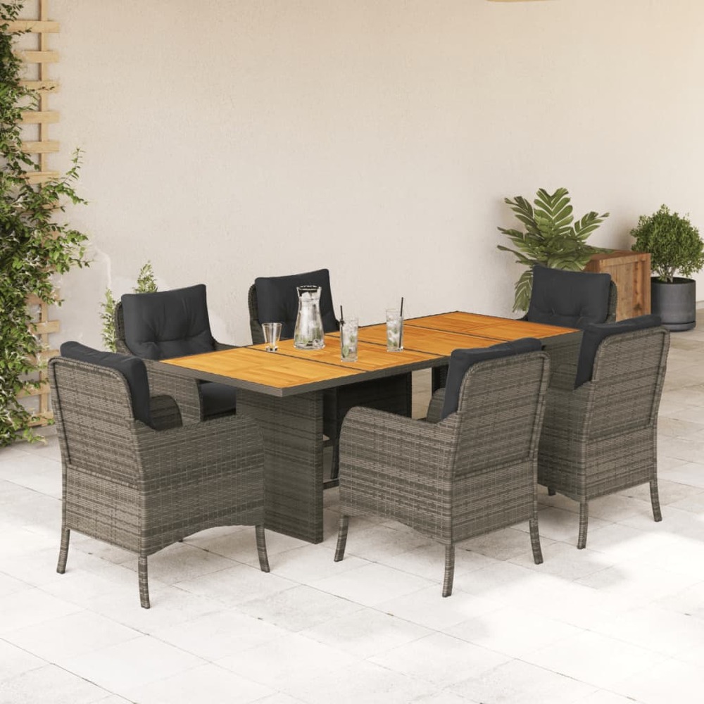 Ensemble à manger de jardin et coussins 7 pcs gris rotin