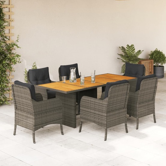 Ensemble à manger de jardin et coussins 7 pcs gris rotin