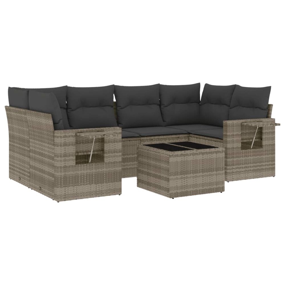 Salon de jardin avec coussins 7 pcs gris clair résine tressée