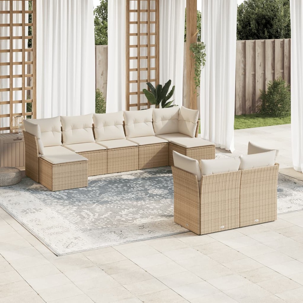 Salon de jardin avec coussins 9 pcs beige résine tressée