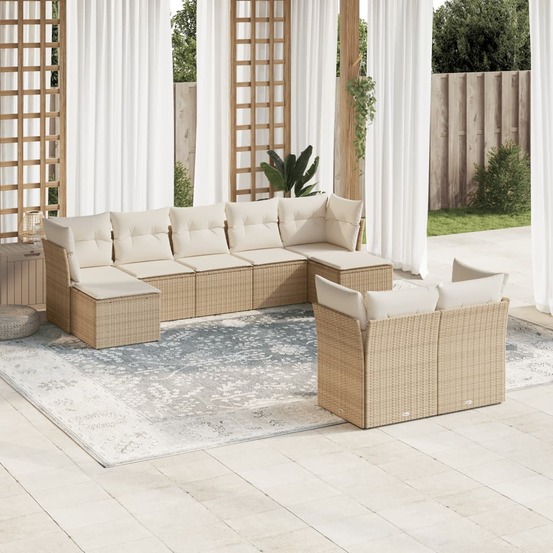 Salon de jardin avec coussins 9 pcs beige résine tressée