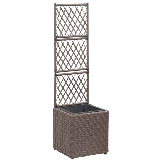 Jardinière lit surélevé plantes fleurs jardin treillis 1 pot 30 x 30 x 107 cm résine tressée marron