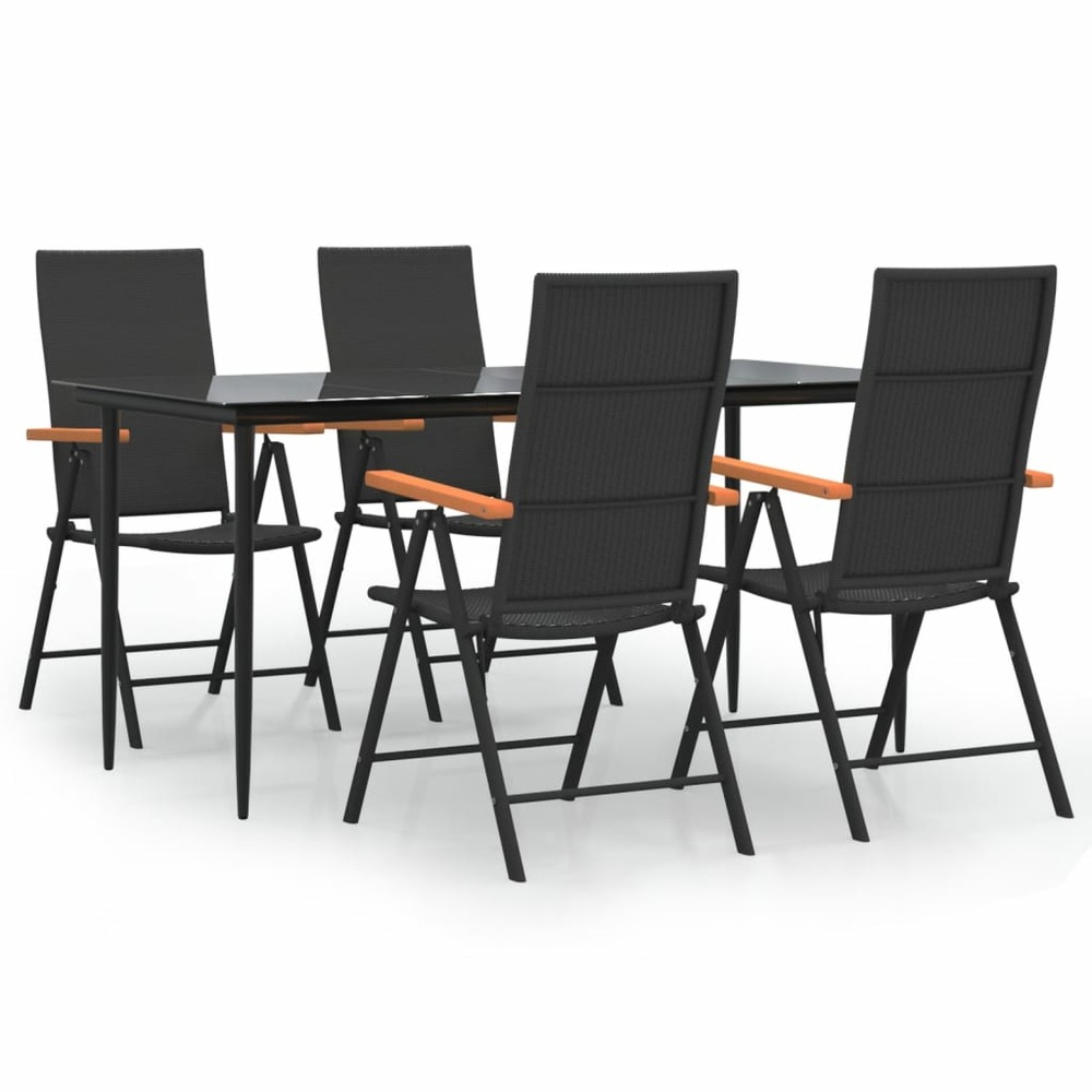 Ensemble à manger de jardin 5 pcs noir et marron résine tressée