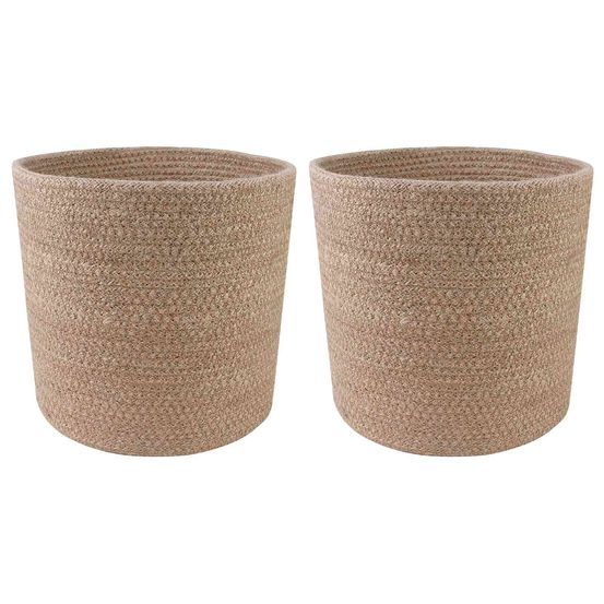 Lot de 2 pots ronds en jute naturel pour aménagement balcon et terrasse naturel 21x21cm