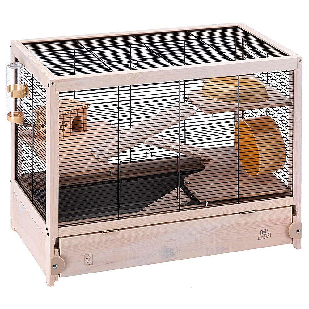 Ferplast cage en bois fsc pour hamsters hamsterville, souris et petits rongeurs, structure sur plusieurs niveaux, accessoires