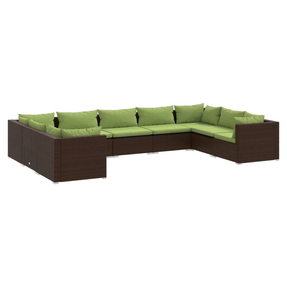 Salon de jardin 9 pcs avec coussins résine tressée marron