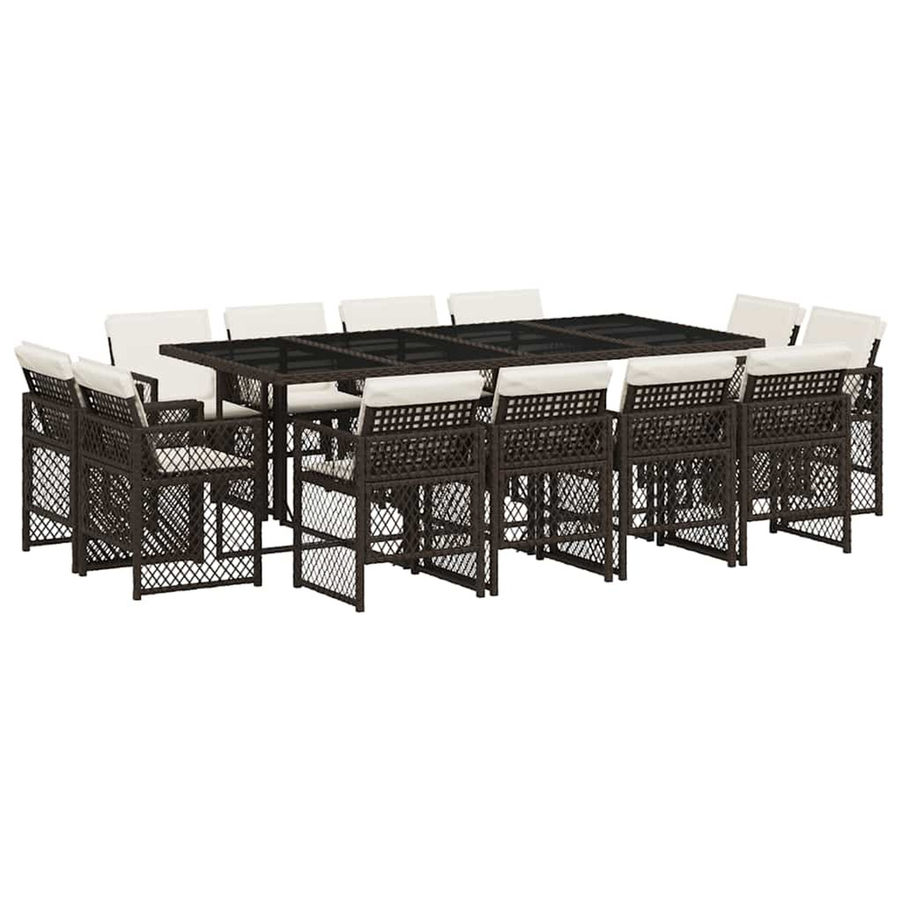 Ensemble à manger de jardin avec coussins 13 pcs marron rotin