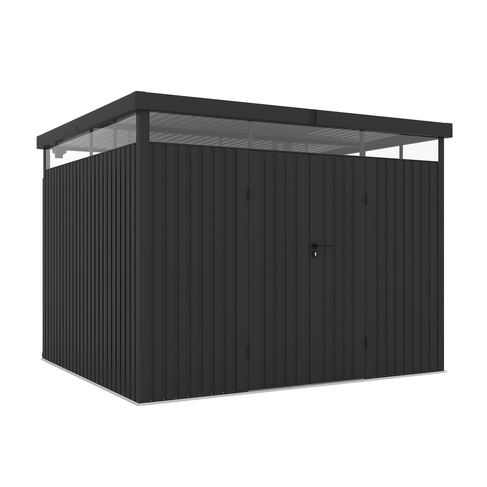 Wasabi – abri de jardin extérieur en métal 7,66m² quarz – épaisseur robuste 0,40mm – lampe incluse – fermeture à clé – lumière 360º