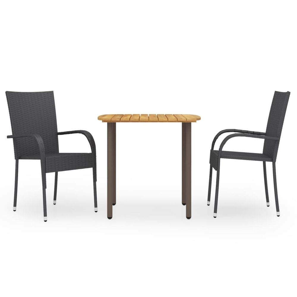Ensemble à manger de jardin 3pcs résine tressée noir