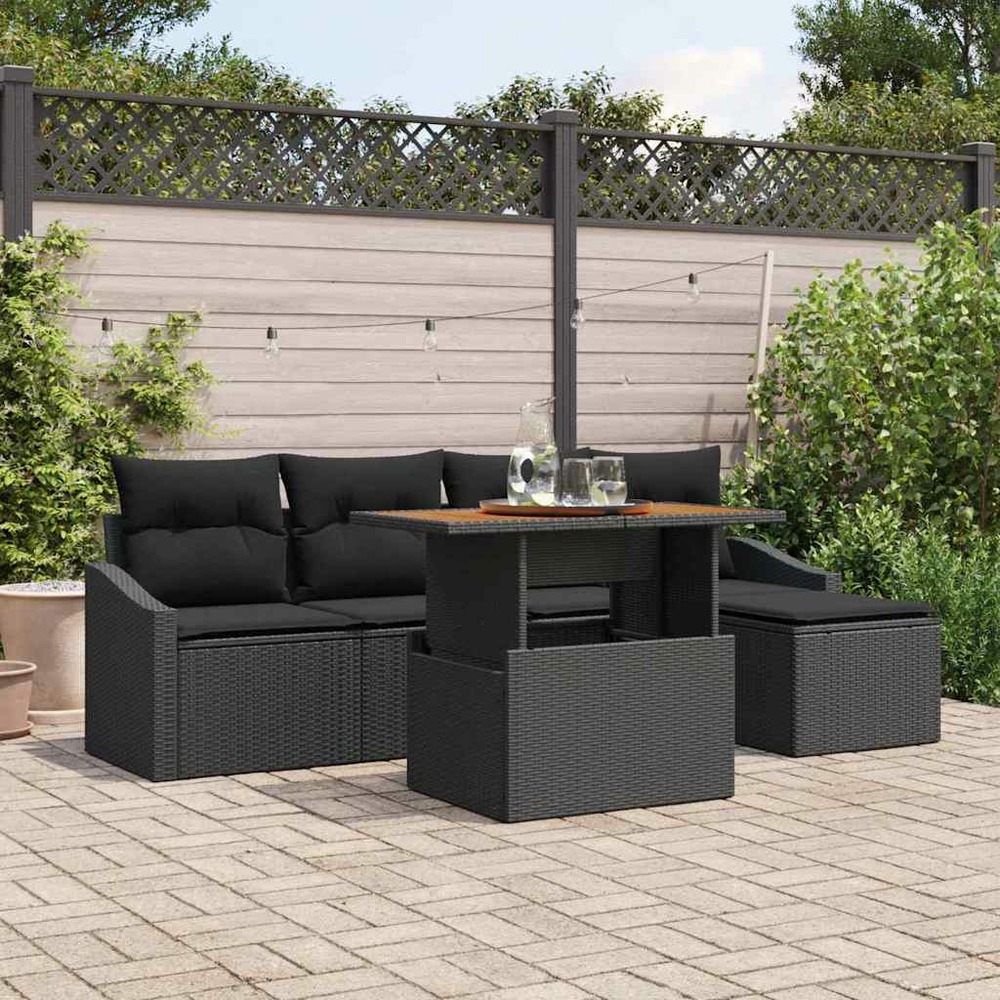 Ensemble de canapé de jardin 6 pcs noir poly rotin
