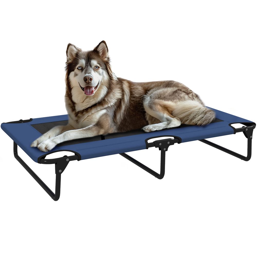 Lit surélevé pliable pour chien acier oxford intérieur extérieur maille aérée 107cm bleu - comfortxl outdoor living