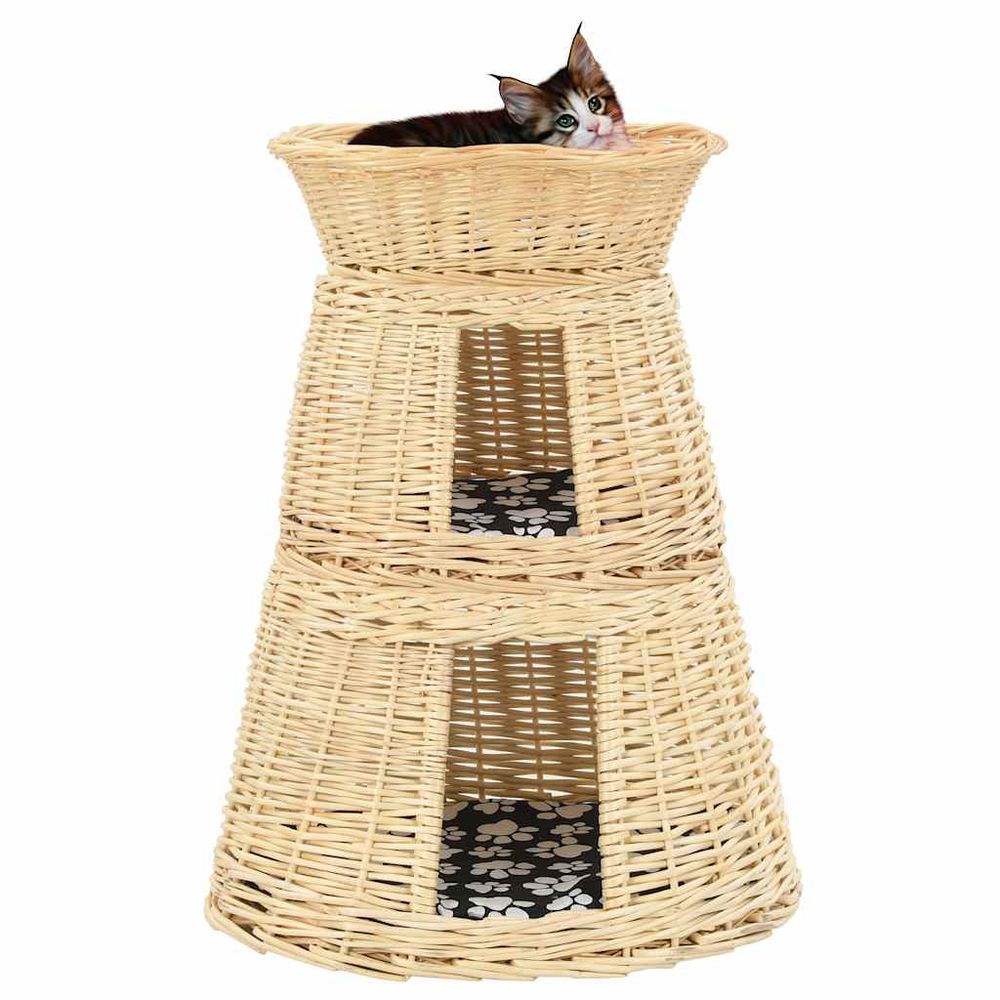 Set 3 paniers chat osier naturel coussin brun 60cm pour chat adulte design
