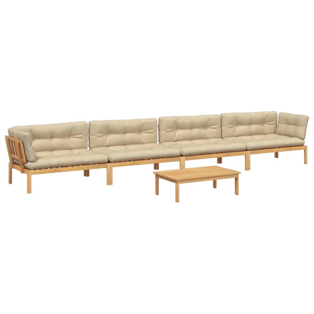 Salon palette de jardin avec coussins 5pcs bois d'acacia massif