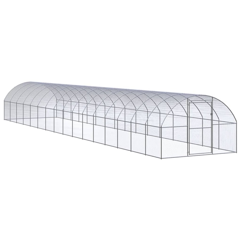 Poulailler enclos cage poules d'extérieur 3 x 16 x 2 m acier galvanisé argent