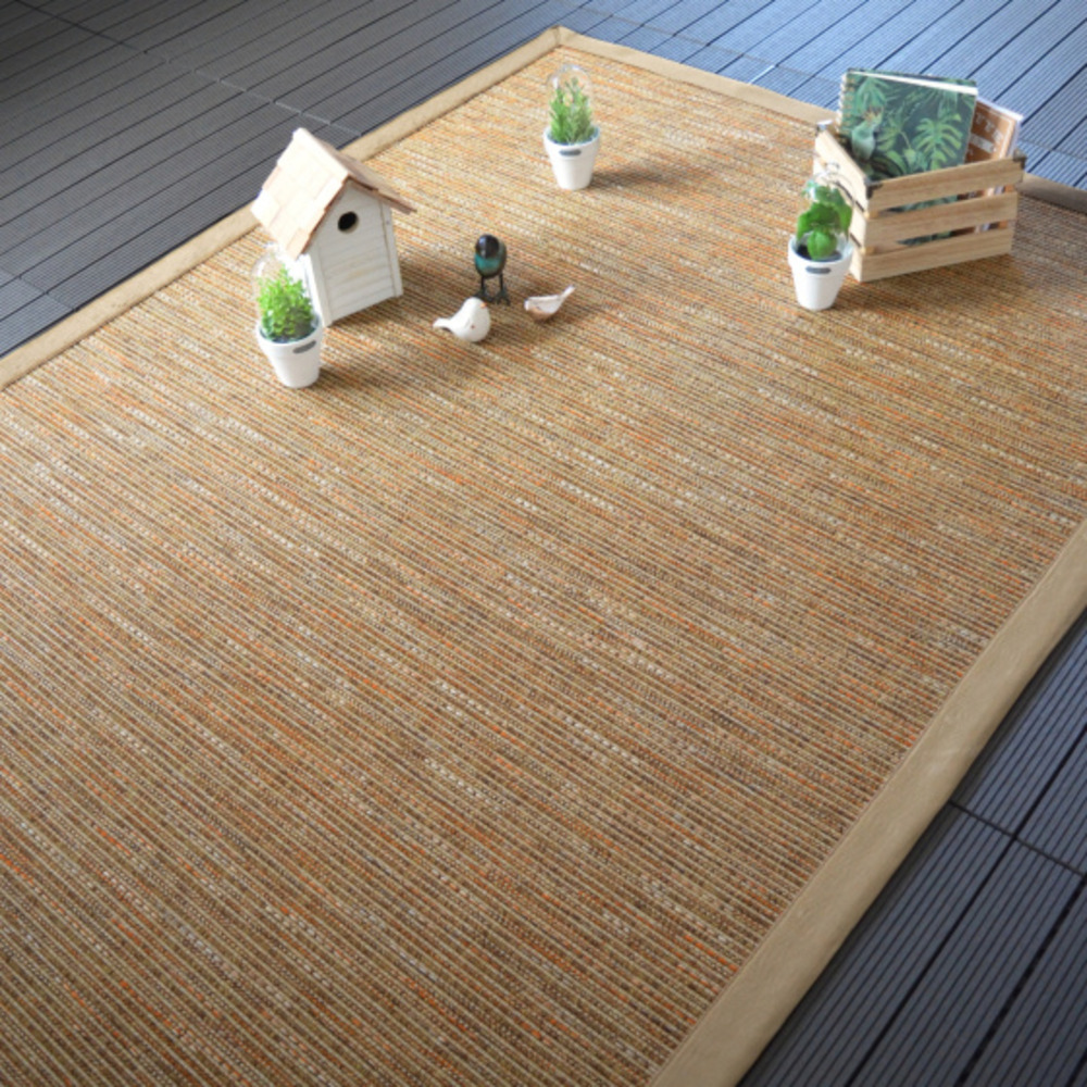 Tapis intérieur / extérieur en tissé plat - bornéo nature - ganse caramel - 140 x 200 cm