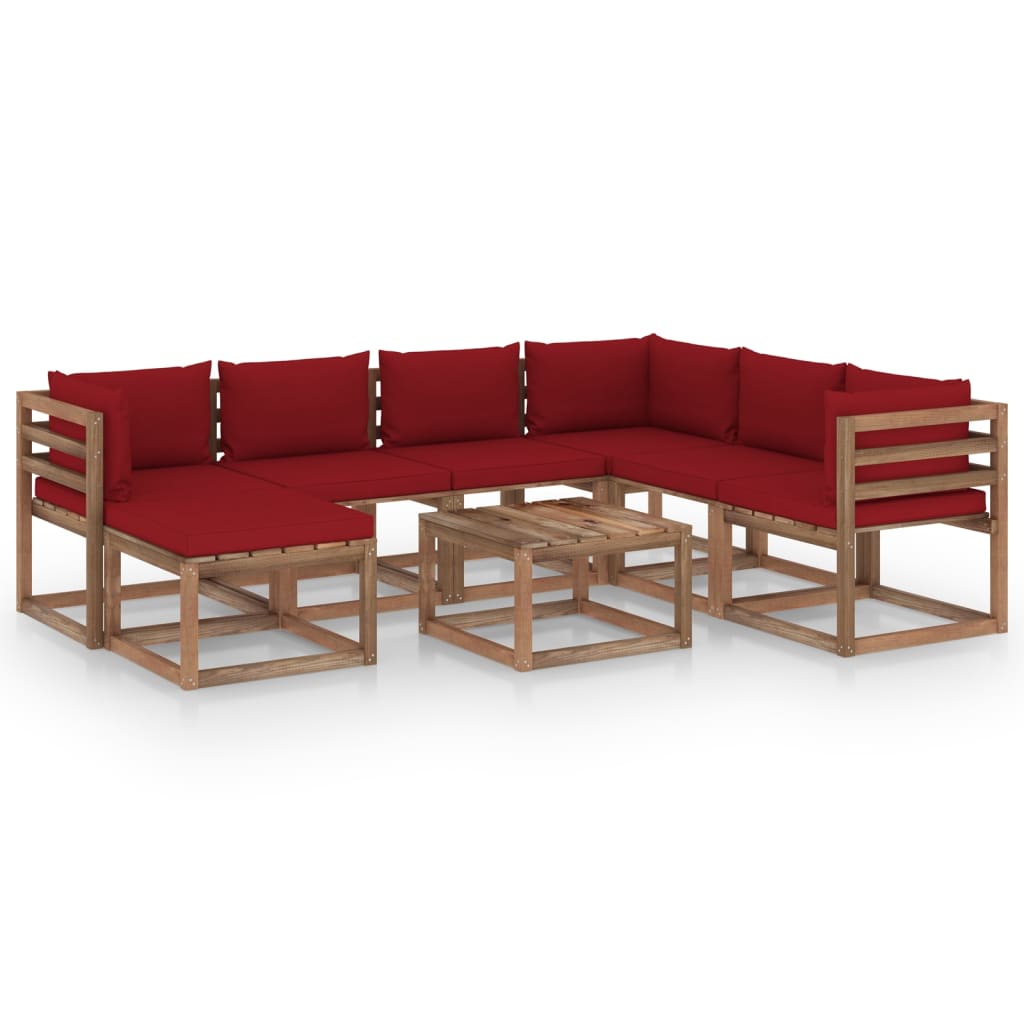 Salon de jardin meuble d'extérieur ensemble de mobilier 8 pièces avec coussins rouge bordeaux