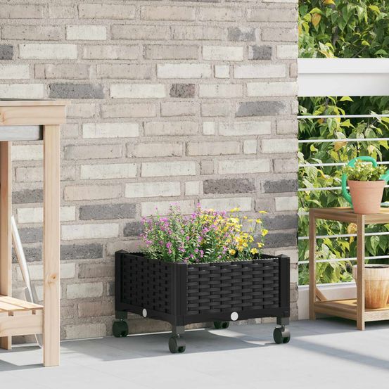 Pot de jardin surélevé polypropylène extérieur patio roues de transport 40x40cm noir