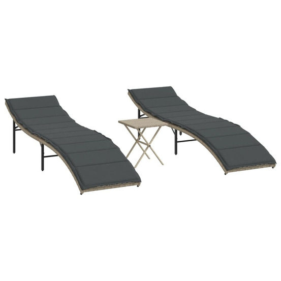 Chaises longues lot de 2 avec table gris clair résine tressée