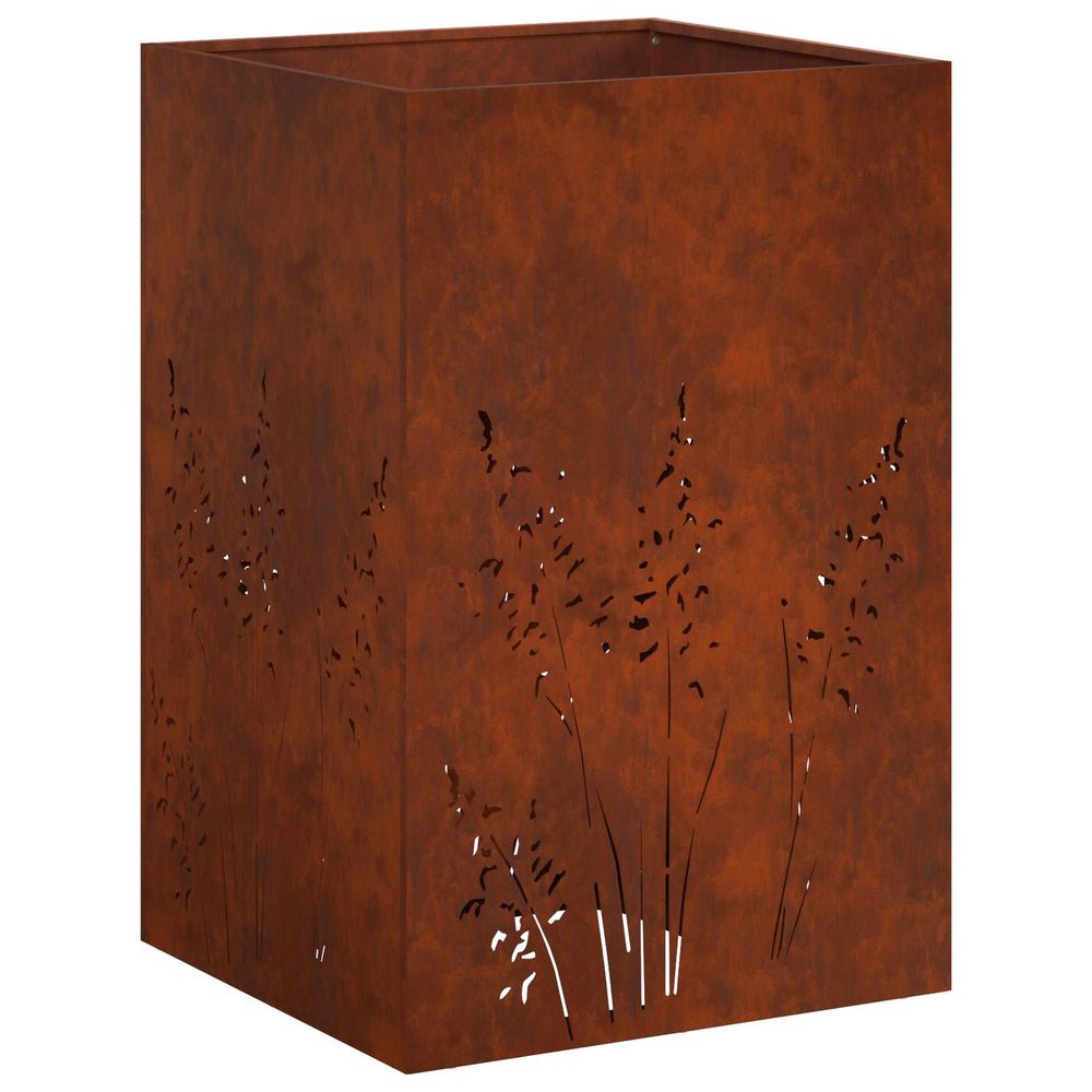 Cache-pot de jardin rouillé 50 x 50 x 75 cm acier patiné