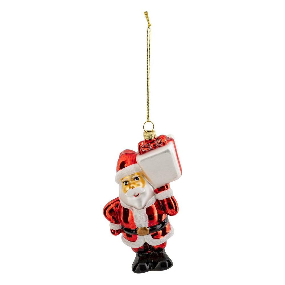 Sujet père noël cadeau verre h.13cm rouge