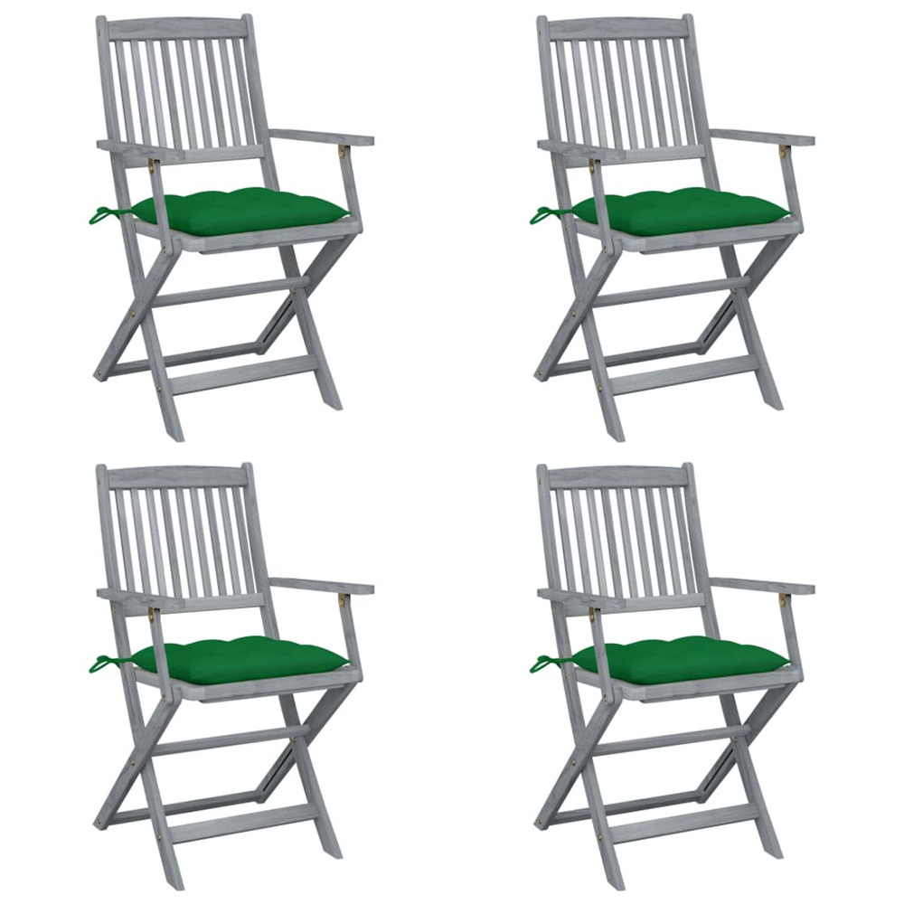 Chaises pliables d'extérieur lot de 4 et coussins bois d'acacia