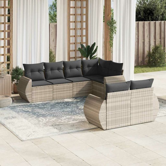Salon de jardin avec coussins 7 pcs gris clair résine tressée