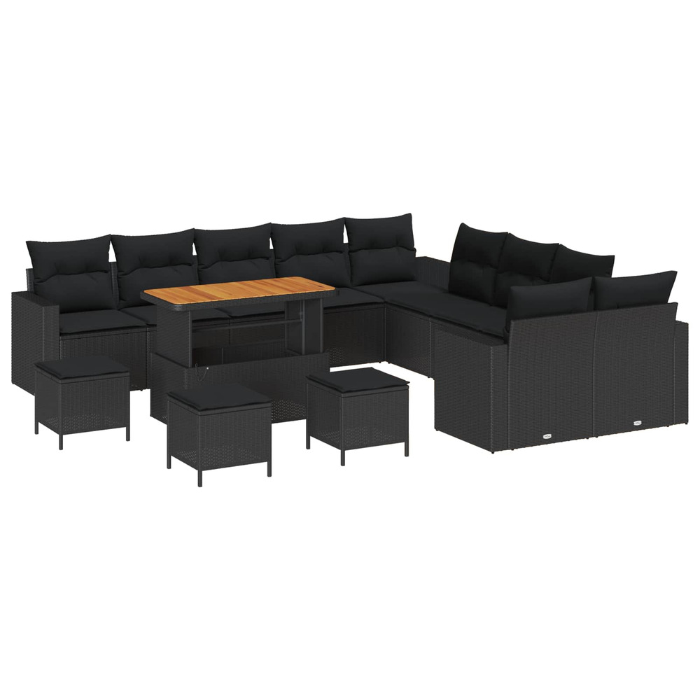 Ensemble de canapé de jardin avec coussin 18 pcs noir polyrotin