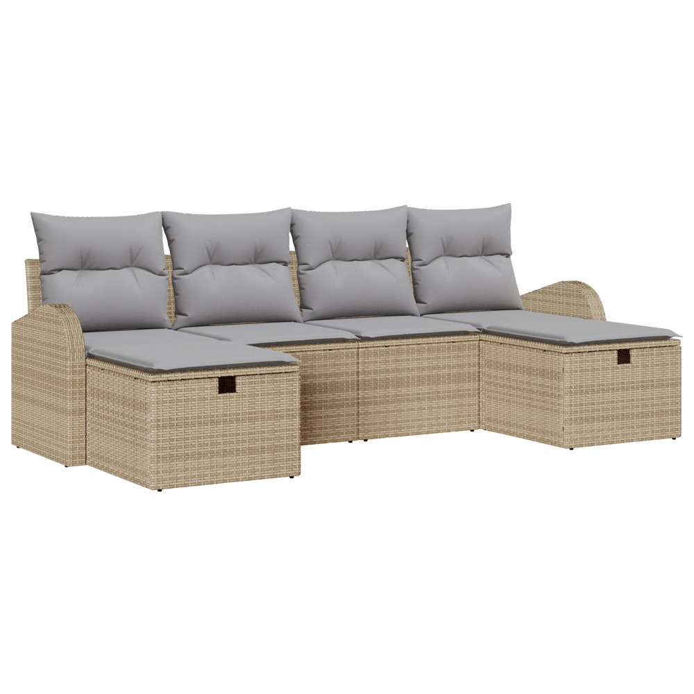 Ensemble de canapé de jardin à 6 pièces avec coussins beige en poly rotin