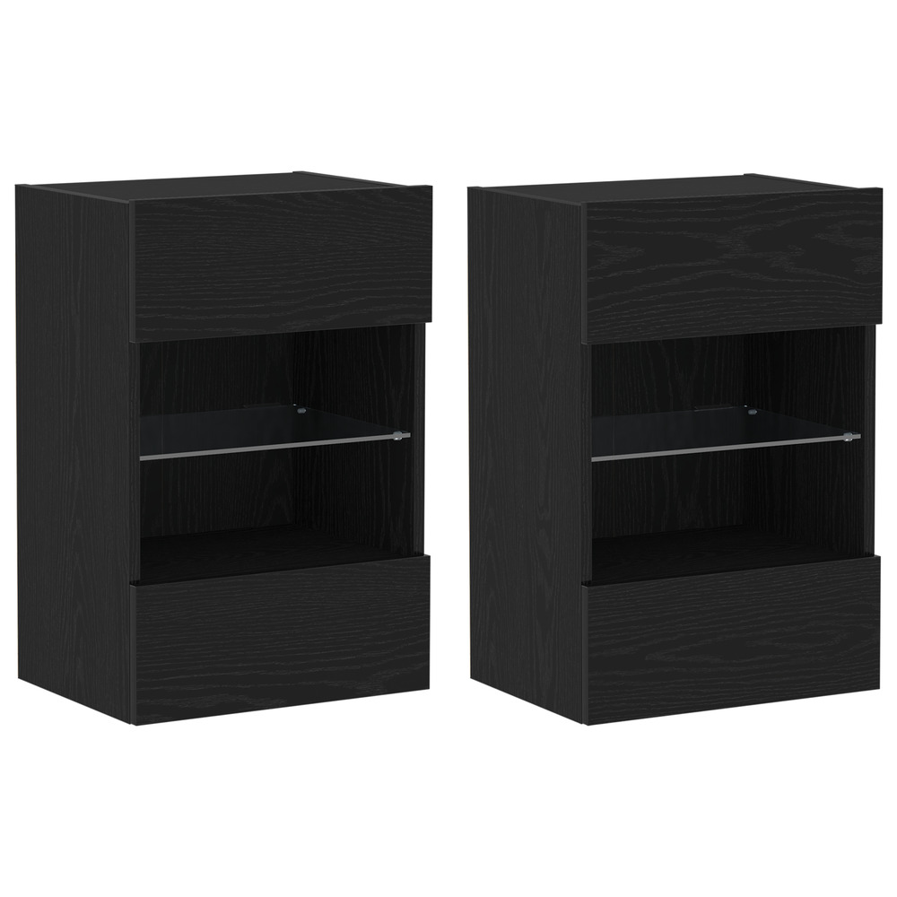 Meuble tv led 2 pcs chêne noir 40x30x60,5 cm bois d'ingénierie