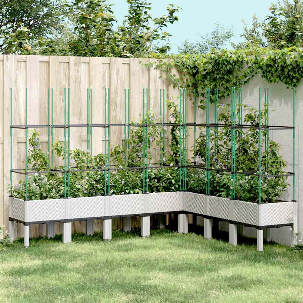 Bac à fleurs d'angle xl avec treillis pp aspect rotin blanc 200x160cm