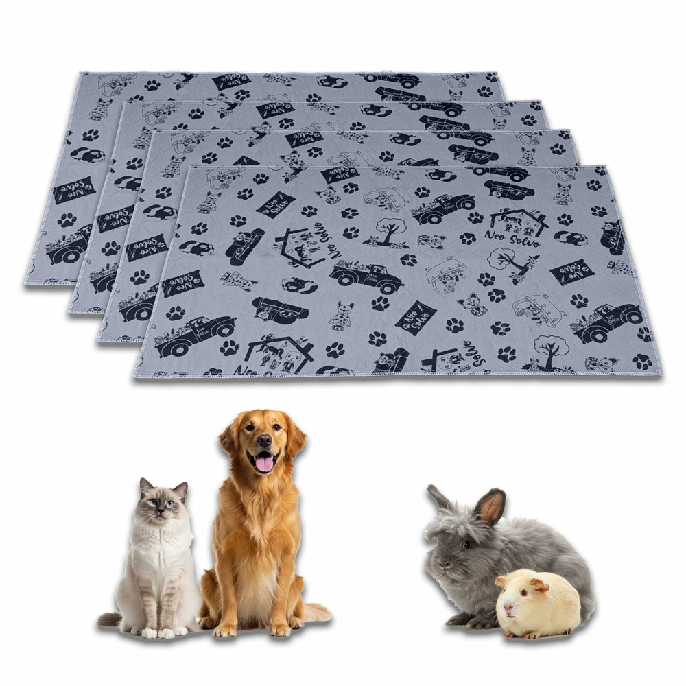 Lot de 4 tapis absorbant et antidérapant - 105 x 70 cm - gris - lavable en machine - pour chien, chat, lapin, cochon d'inde
