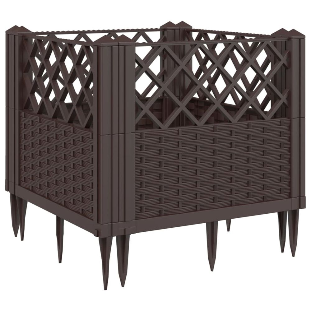 Jardinière d'extérieur avec piquets marron 43,5x43,5x43,5 cm pp