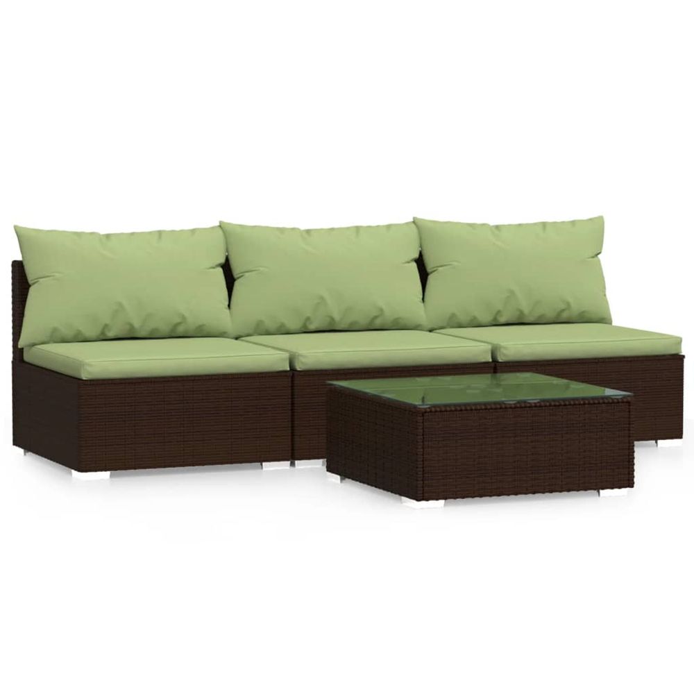Salon de jardin 4 pcs avec coussins marron résine tressée