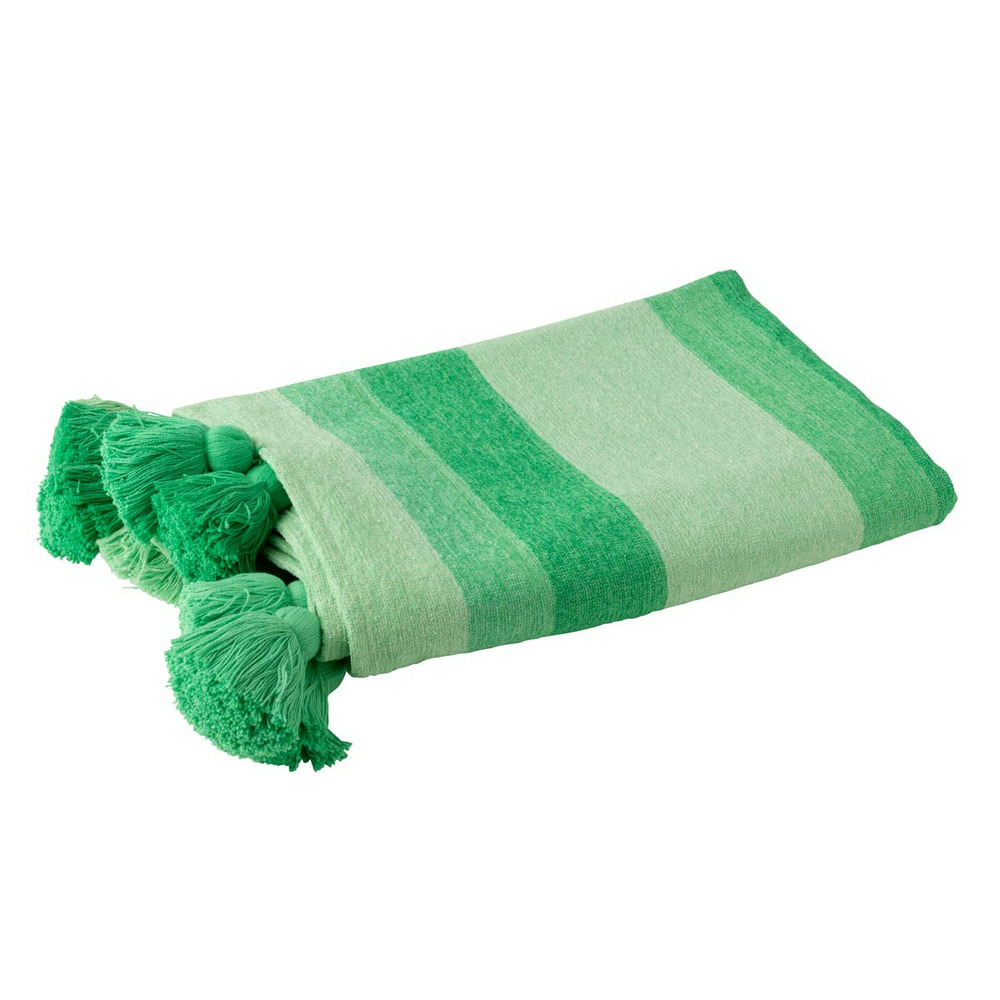 Plaid rayé à pompons 